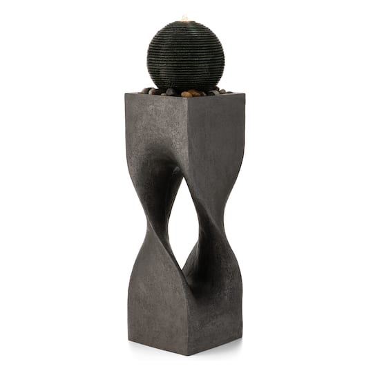 Glitzhome® 36.5" LED Modern Geometric Pedestal & Sphere Outdoor Floor Fountain